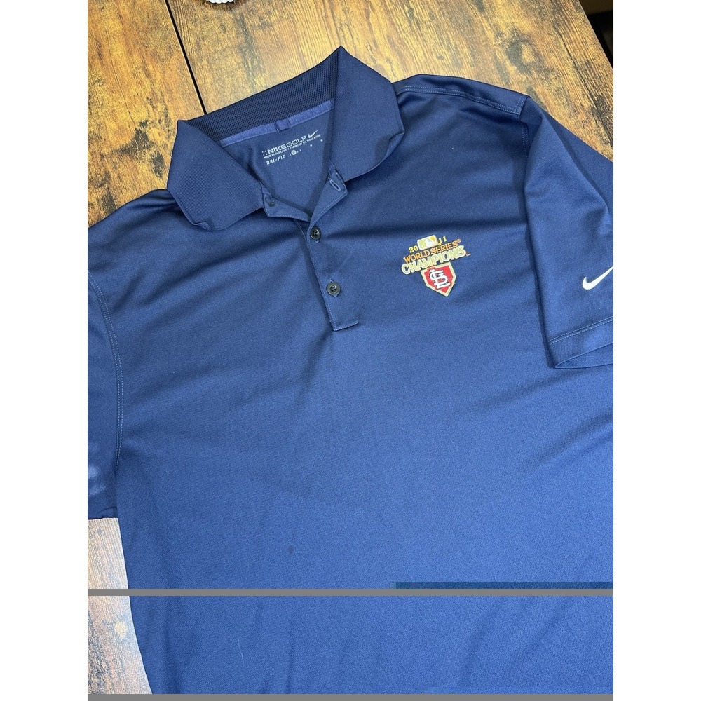 Nike Golf Polo Shirt Mens L Navy DriFIT St. Louis Cardinals 2011 World Series